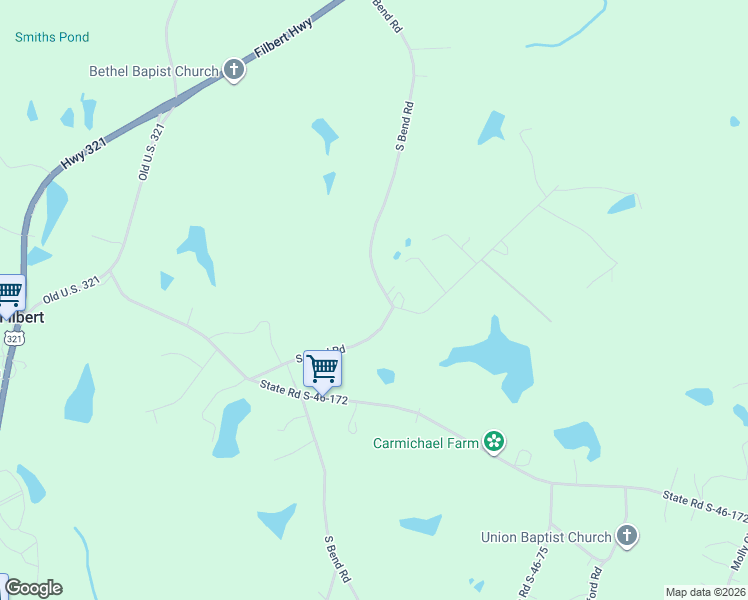 map of restaurants, bars, coffee shops, grocery stores, and more near 2179 South Bend Road in Clover