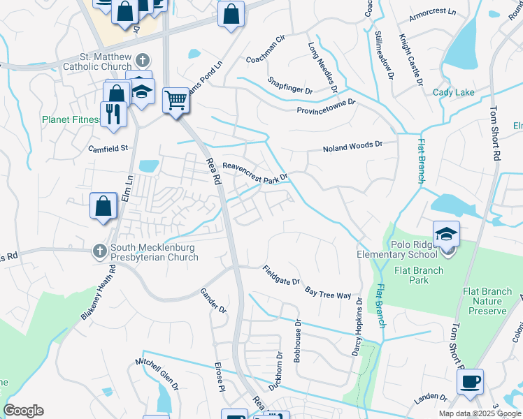 map of restaurants, bars, coffee shops, grocery stores, and more near 8837 Ormeau Drive in Charlotte