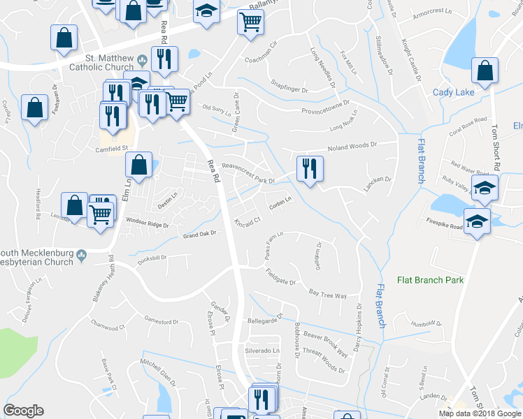 map of restaurants, bars, coffee shops, grocery stores, and more near 8837 Ormeau Drive in Charlotte