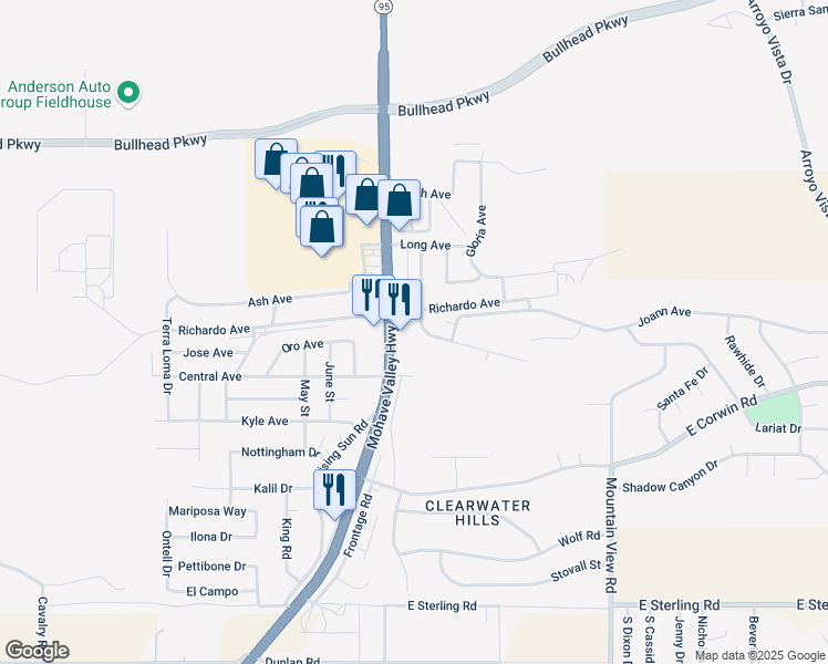 map of restaurants, bars, coffee shops, grocery stores, and more near 1788 Wendell Avenue in Bullhead City