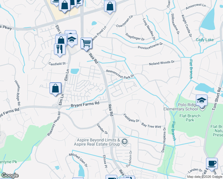 map of restaurants, bars, coffee shops, grocery stores, and more near 9121 Lanigan Street in Charlotte