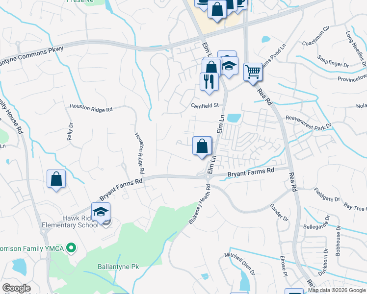 map of restaurants, bars, coffee shops, grocery stores, and more near 8848 Leinster Drive in Charlotte