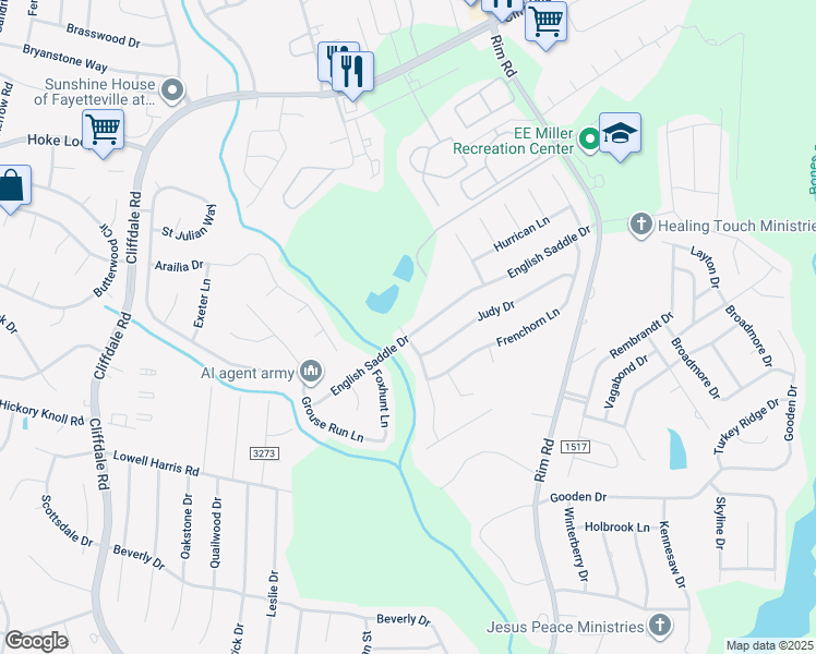 map of restaurants, bars, coffee shops, grocery stores, and more near 8440 English Saddle Drive in Fayetteville