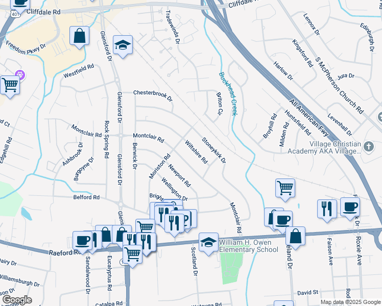 map of restaurants, bars, coffee shops, grocery stores, and more near 738-742 Wiltshire Road in Fayetteville