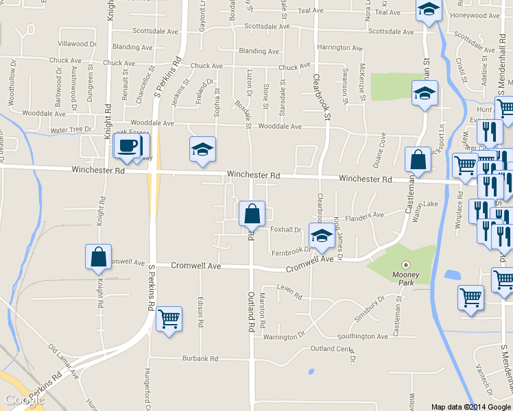 map of restaurants, bars, coffee shops, grocery stores, and more near 3657 Chesterwood Drive in Memphis