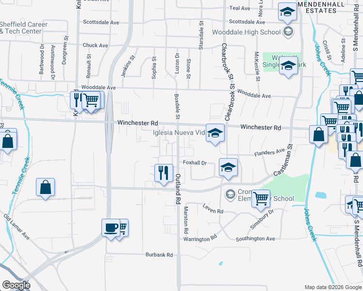 map of restaurants, bars, coffee shops, grocery stores, and more near 3657 Chesterwood Drive in Memphis