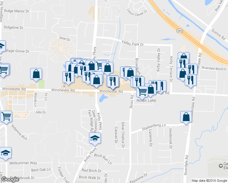 map of restaurants, bars, coffee shops, grocery stores, and more near 6675 Winchester Road in Memphis