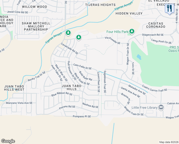 map of restaurants, bars, coffee shops, grocery stores, and more near 1919 Busher Street Southeast in Albuquerque