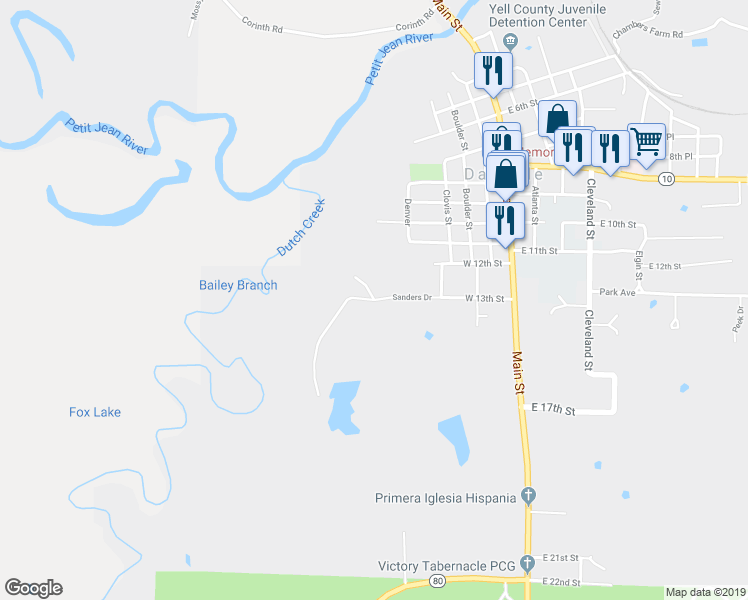 map of restaurants, bars, coffee shops, grocery stores, and more near Sanders Drive in Danville