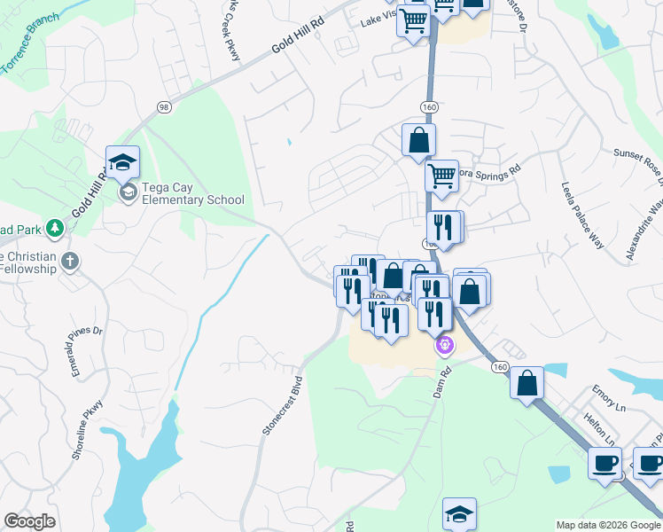 map of restaurants, bars, coffee shops, grocery stores, and more near 948 Hubert Graham Way in Fort Mill