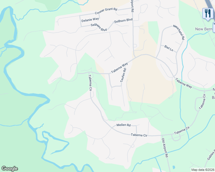 map of restaurants, bars, coffee shops, grocery stores, and more near 113 Friburg Rd in New Bern