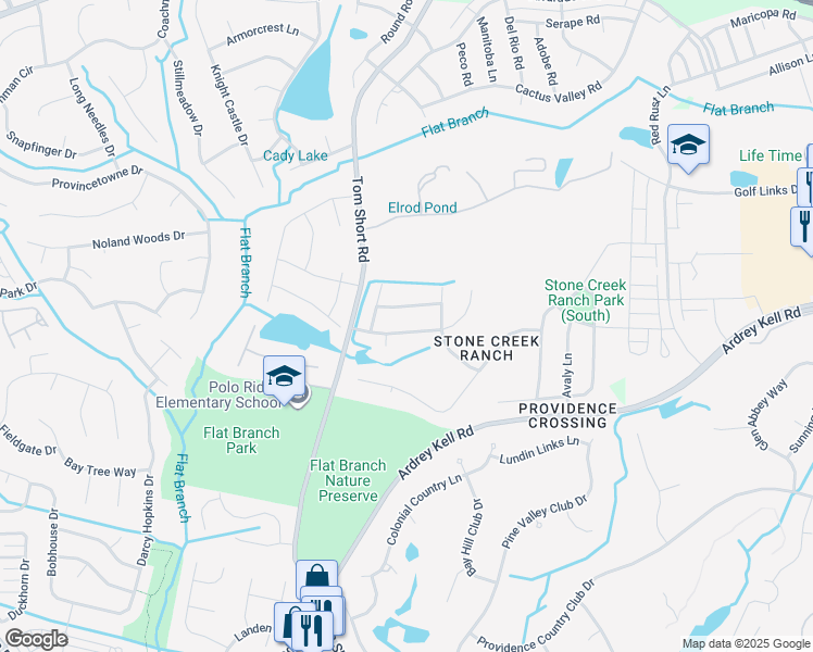 map of restaurants, bars, coffee shops, grocery stores, and more near 4917 Mesa Verde Road in Charlotte