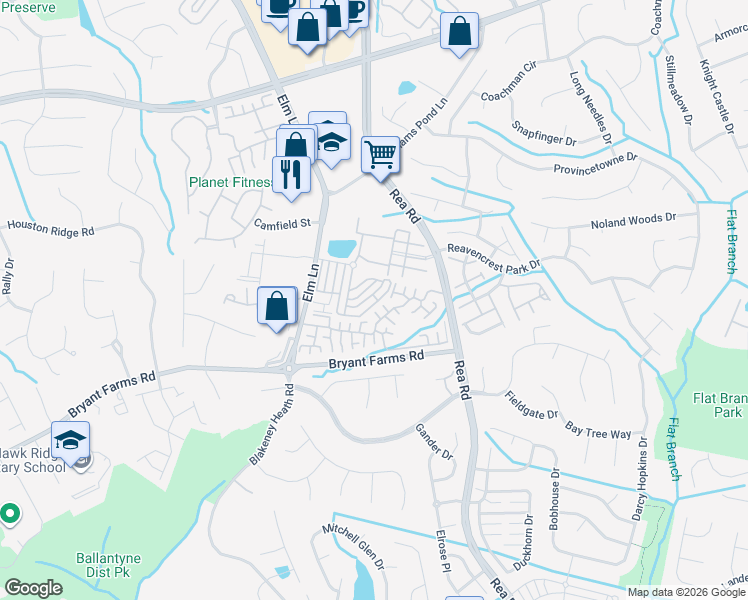 map of restaurants, bars, coffee shops, grocery stores, and more near in Charlotte