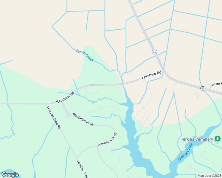 map of restaurants, bars, coffee shops, grocery stores, and more near 455 Kershaw Road in Oriental