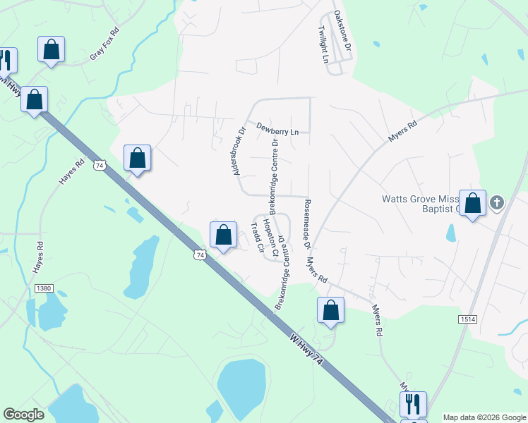 map of restaurants, bars, coffee shops, grocery stores, and more near 2819 Hopeton Court in Monroe