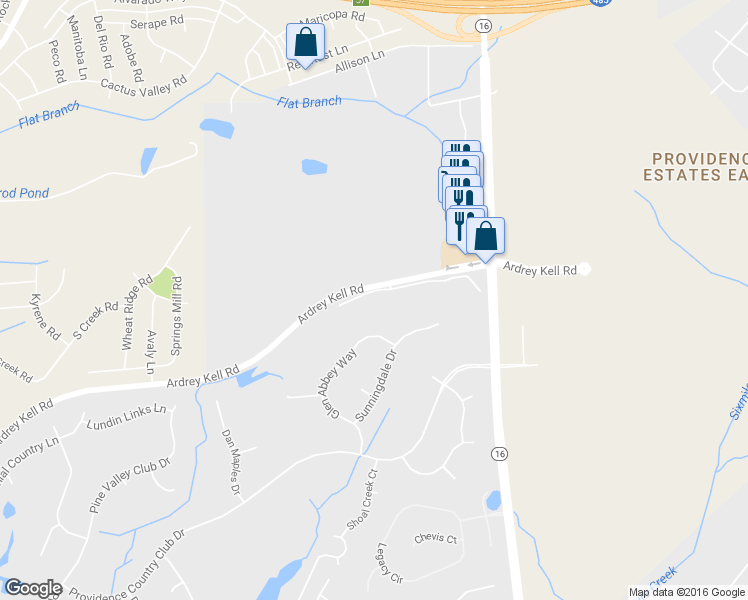 map of restaurants, bars, coffee shops, grocery stores, and more near 6719 Fairway Row Lane in Charlotte
