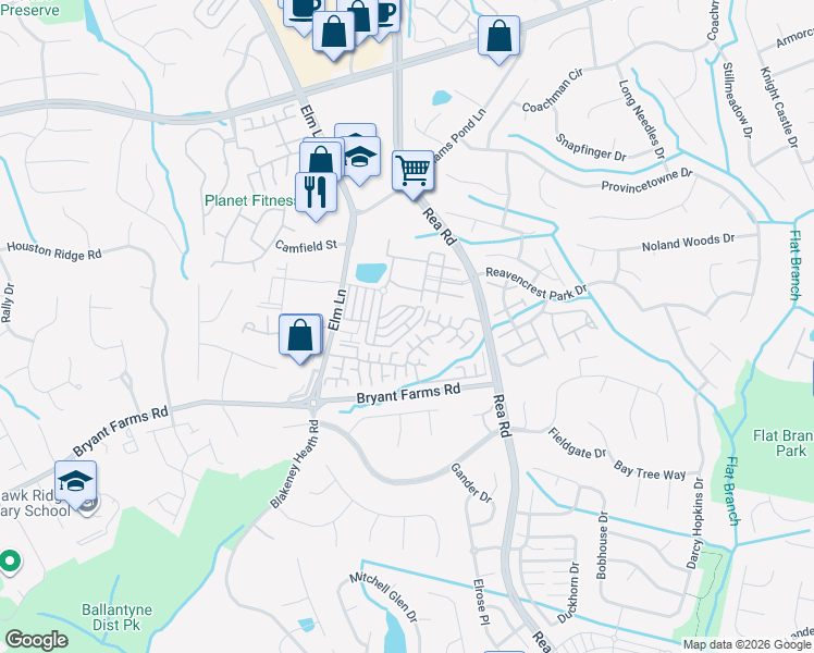 map of restaurants, bars, coffee shops, grocery stores, and more near in Charlotte