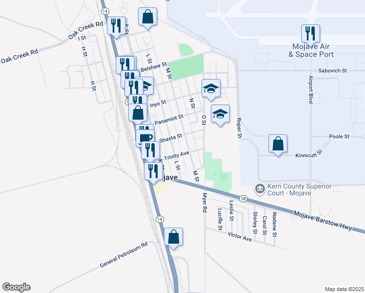 map of restaurants, bars, coffee shops, grocery stores, and more near in Mojave