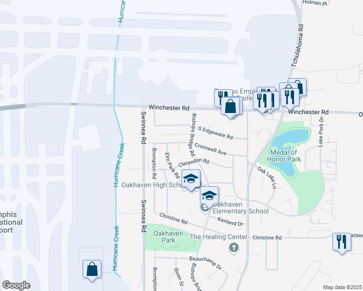 map of restaurants, bars, coffee shops, grocery stores, and more near 3085 Cromwell Avenue in Memphis