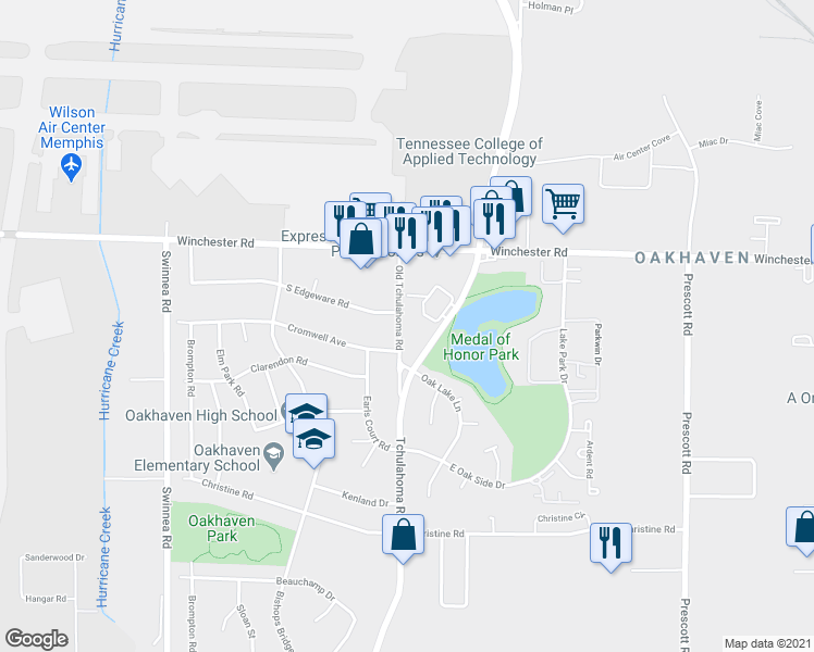 map of restaurants, bars, coffee shops, grocery stores, and more near 3254 South Edgeware Road in Memphis