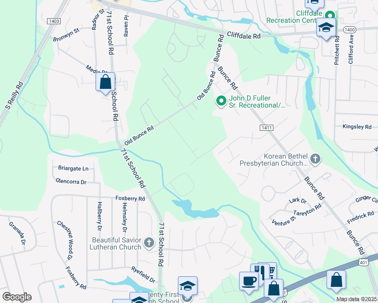map of restaurants, bars, coffee shops, grocery stores, and more near 3705 Badin Lake Lane in Fayetteville