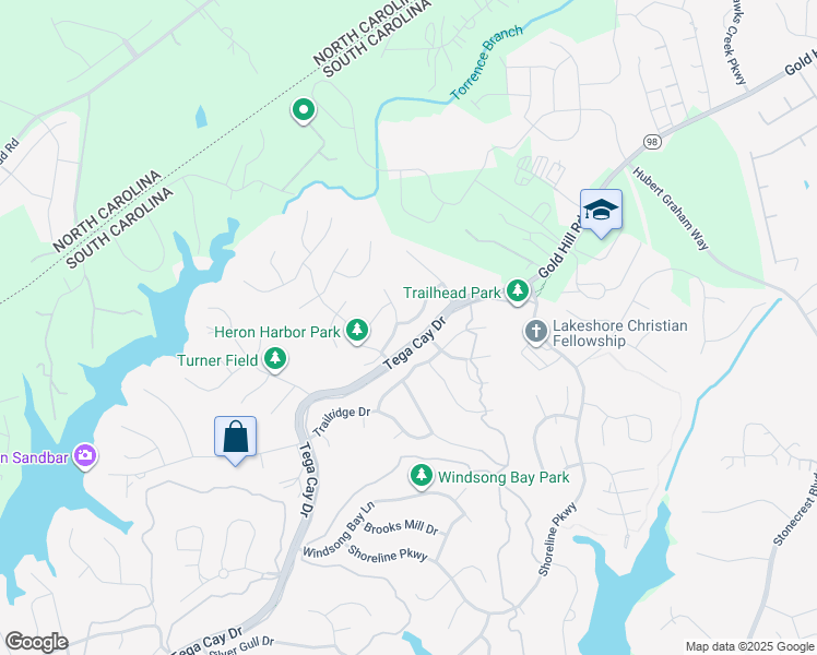 map of restaurants, bars, coffee shops, grocery stores, and more near 501 Red Oak Court in Tega Cay