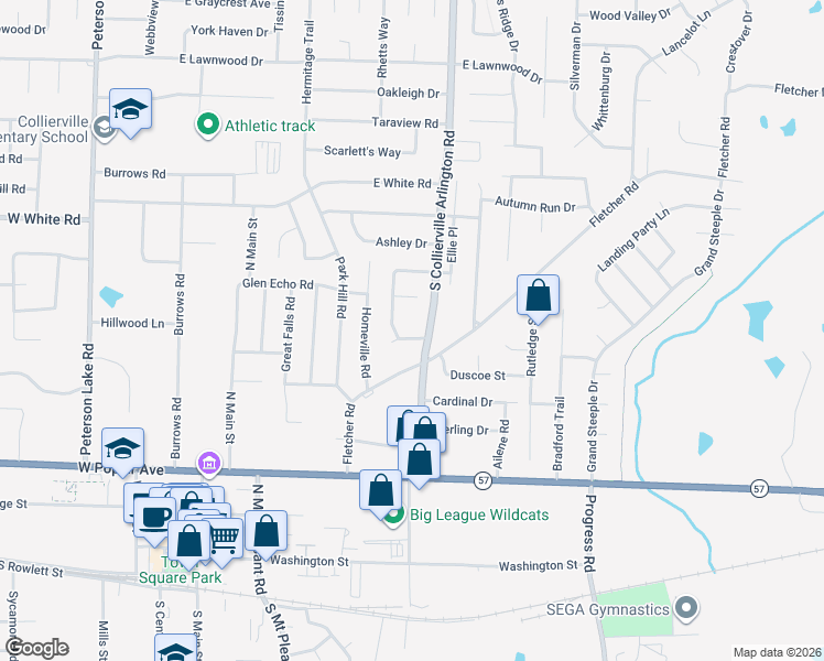 map of restaurants, bars, coffee shops, grocery stores, and more near 380 Taylors Way in Collierville
