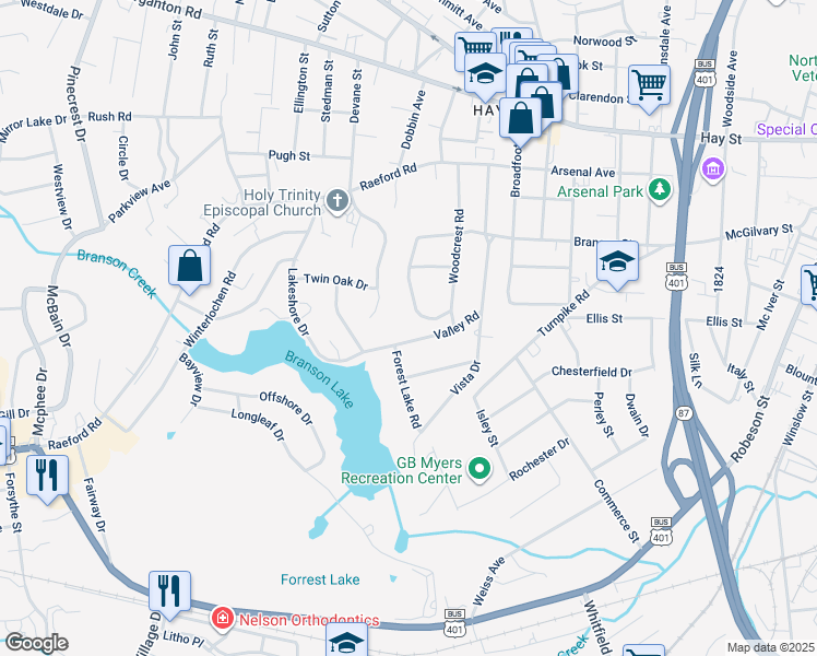 map of restaurants, bars, coffee shops, grocery stores, and more near 370 Valley Road in Fayetteville