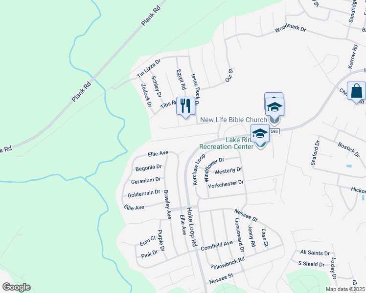 map of restaurants, bars, coffee shops, grocery stores, and more near 1808 Key Court in Fayetteville