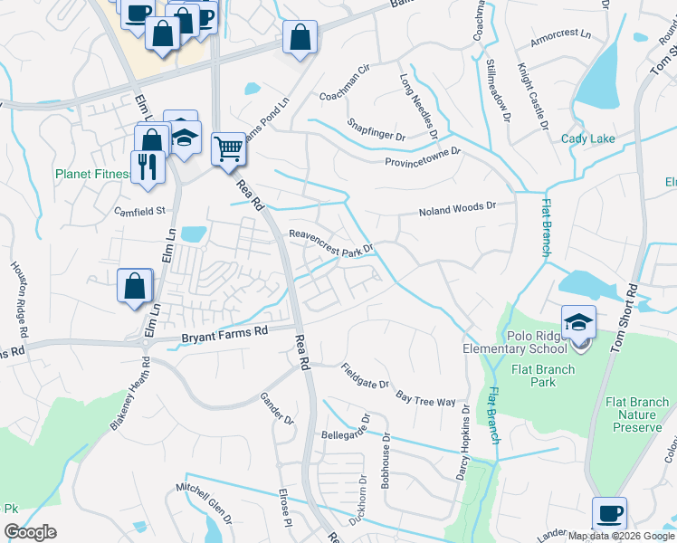 map of restaurants, bars, coffee shops, grocery stores, and more near 12304 Dunford Street in Charlotte