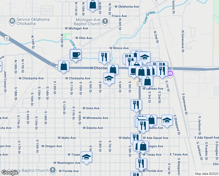 map of restaurants, bars, coffee shops, grocery stores, and more near in Chickasha