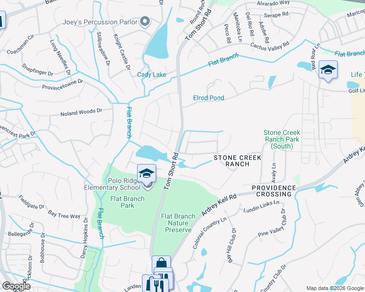 map of restaurants, bars, coffee shops, grocery stores, and more near 4905 Hawk Shadow Lane in Charlotte