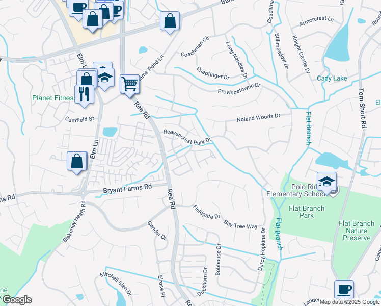 map of restaurants, bars, coffee shops, grocery stores, and more near 12304 Dunford Street in Charlotte