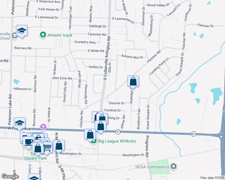 map of restaurants, bars, coffee shops, grocery stores, and more near 388 Collierville Arlington Road in Collierville
