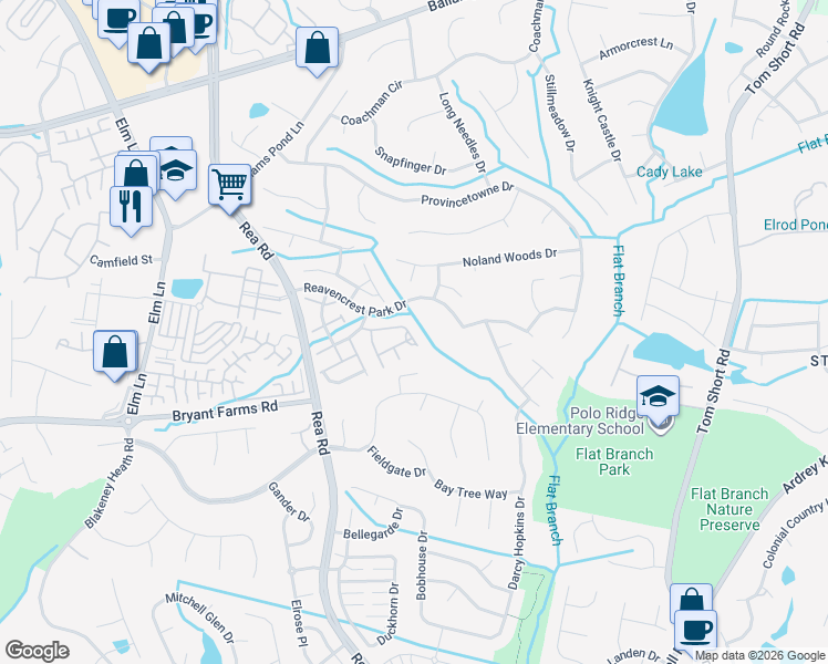 map of restaurants, bars, coffee shops, grocery stores, and more near 12425 Dunford Street in Charlotte