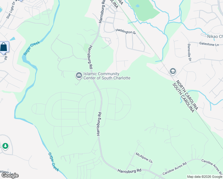 map of restaurants, bars, coffee shops, grocery stores, and more near 11632 Harrisburg Road in Fort Mill