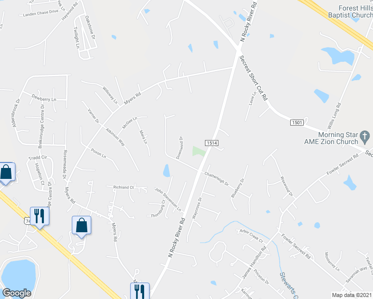 map of restaurants, bars, coffee shops, grocery stores, and more near 3210 Downwind Drive in Monroe