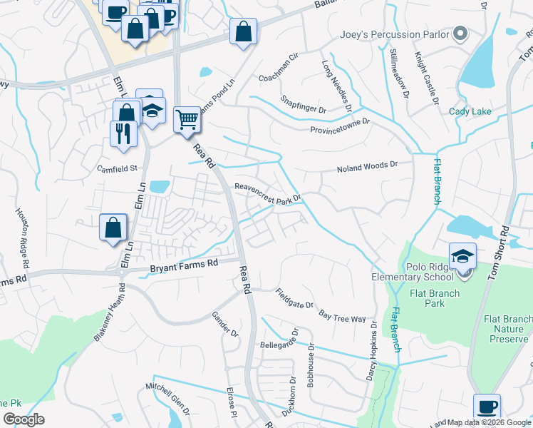 map of restaurants, bars, coffee shops, grocery stores, and more near 12304 Dunford Street in Charlotte