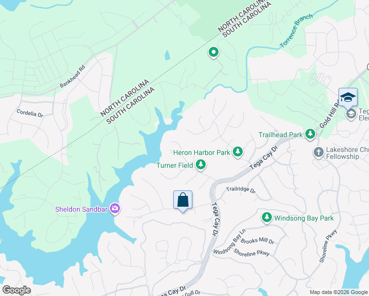 map of restaurants, bars, coffee shops, grocery stores, and more near 11173 Watertrace Drive in Fort Mill