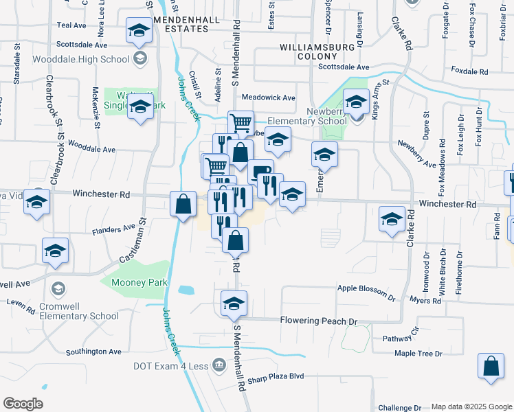 map of restaurants, bars, coffee shops, grocery stores, and more near 5363 Winchester Road in Memphis