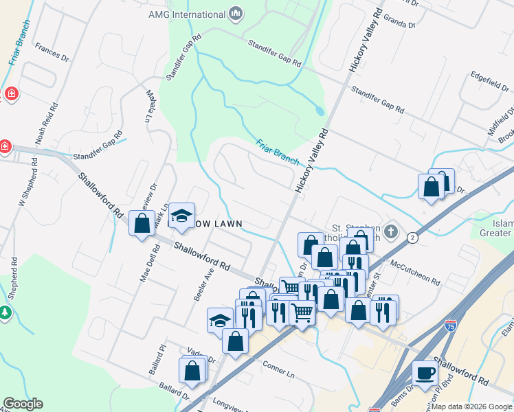 map of restaurants, bars, coffee shops, grocery stores, and more near 6699 Willow Trace Drive in Chattanooga