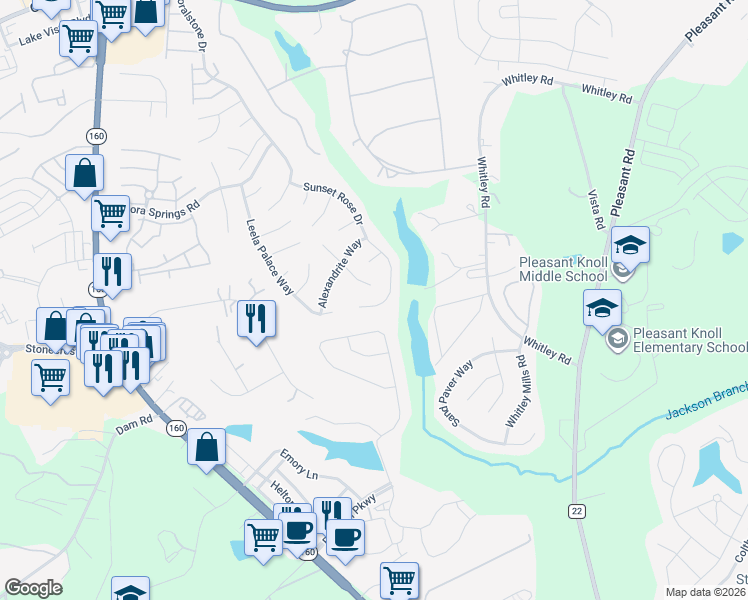 map of restaurants, bars, coffee shops, grocery stores, and more near 6126 Morning Mist End in Fort Mill