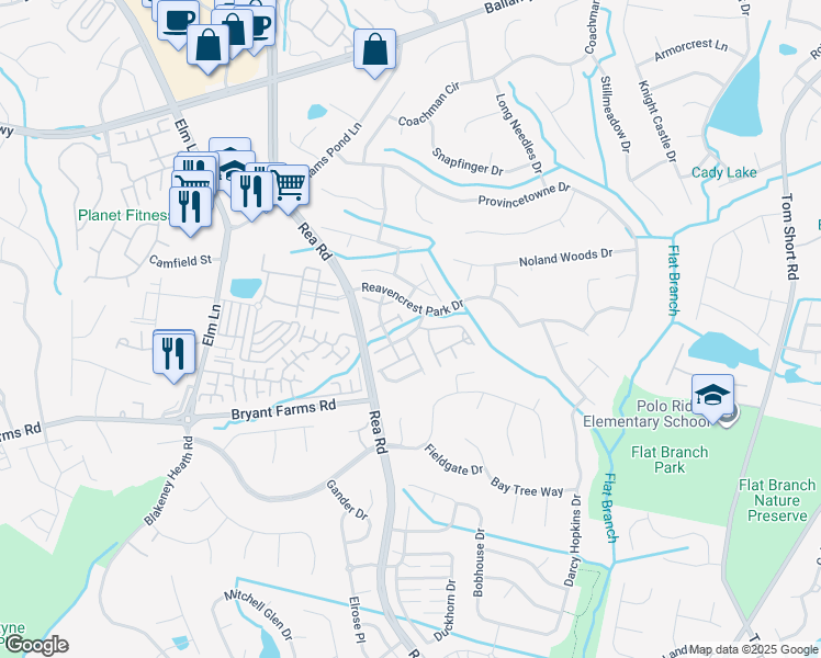 map of restaurants, bars, coffee shops, grocery stores, and more near 12304 Dunford Street in Charlotte