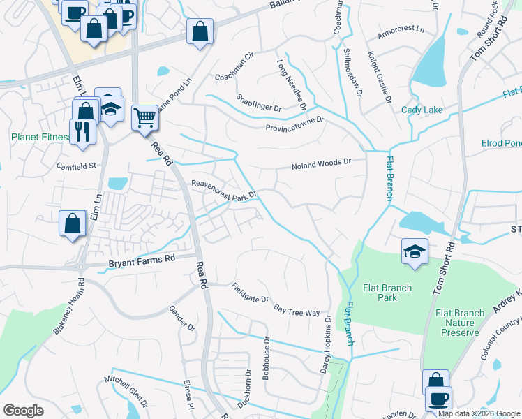 map of restaurants, bars, coffee shops, grocery stores, and more near 12425 Dunford Street in Charlotte