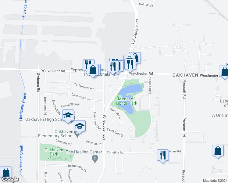 map of restaurants, bars, coffee shops, grocery stores, and more near 3317 North Woodlake Circle in Memphis