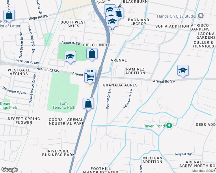 map of restaurants, bars, coffee shops, grocery stores, and more near 1911 Foothill Drive Southwest in Albuquerque