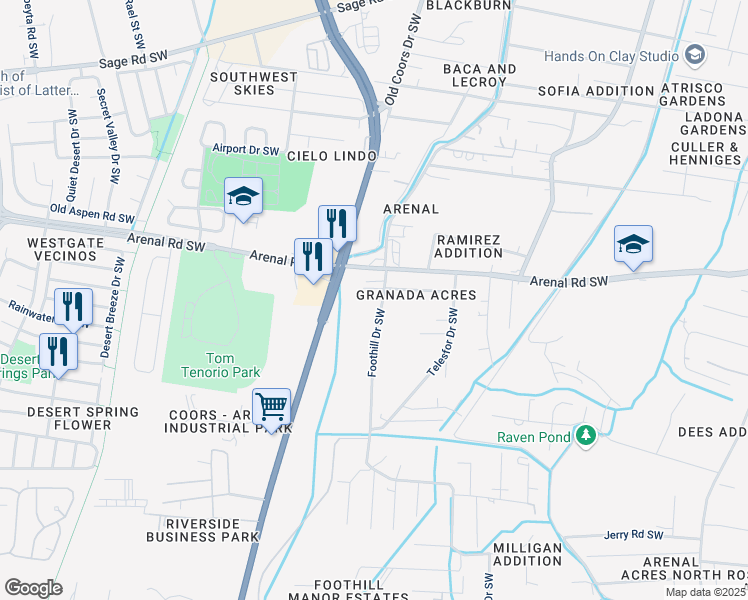 map of restaurants, bars, coffee shops, grocery stores, and more near 1911 Foothill Drive Southwest in Albuquerque