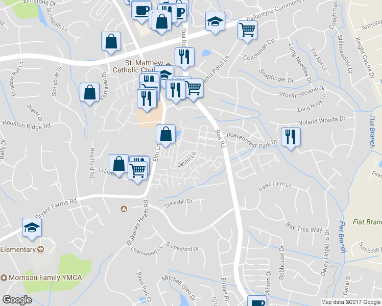 map of restaurants, bars, coffee shops, grocery stores, and more near 8015 Angelica Lane in Charlotte