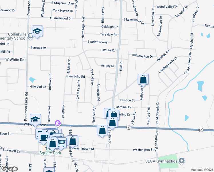 map of restaurants, bars, coffee shops, grocery stores, and more near 380 Taylors Way in Collierville