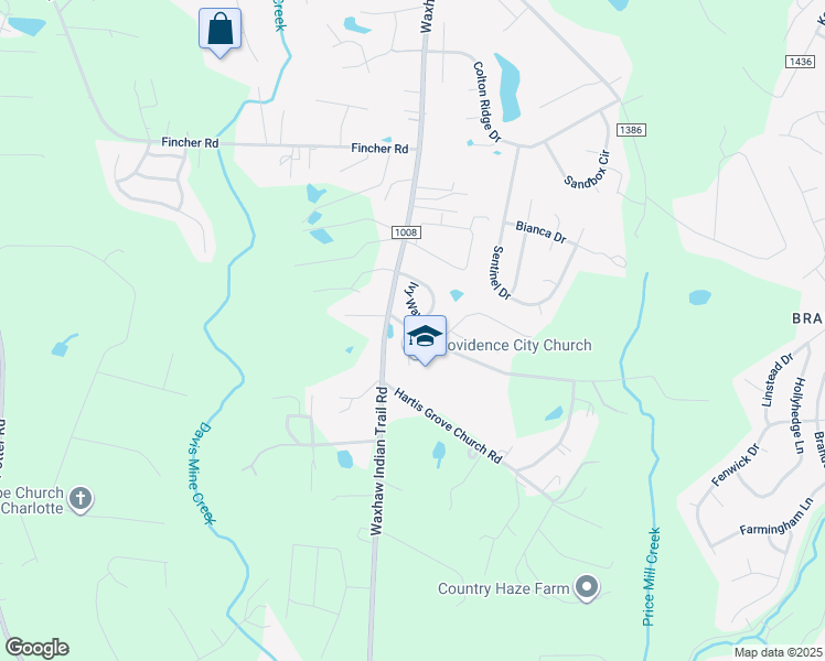 map of restaurants, bars, coffee shops, grocery stores, and more near 3001 Arbor Hills Drive in Indian Trail